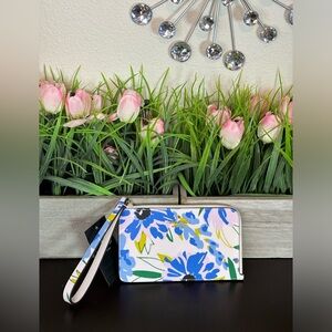 NWT Kate Spade Floral Wristlet Blue and Pink Accents